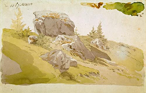 Tableau prairie avec des rochers paysage montagne affiche décoration murale chambre