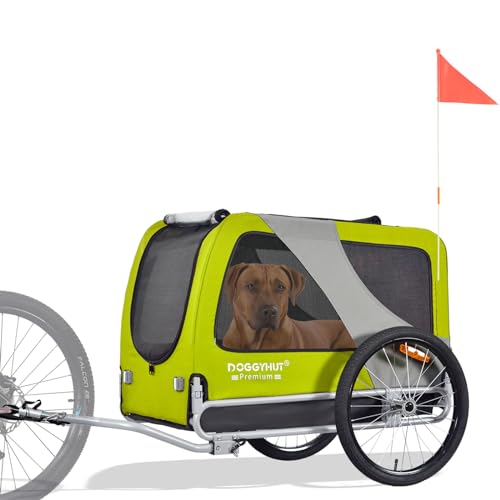 DOGGYHUT® Premium XL Hundefahrradanhänger bis 45 kg Fahrradanhänger für Hunde Hundeanhänger für Fahrrad große Hunde 80103 (GRÜN Lemon/SCHWARZ)
