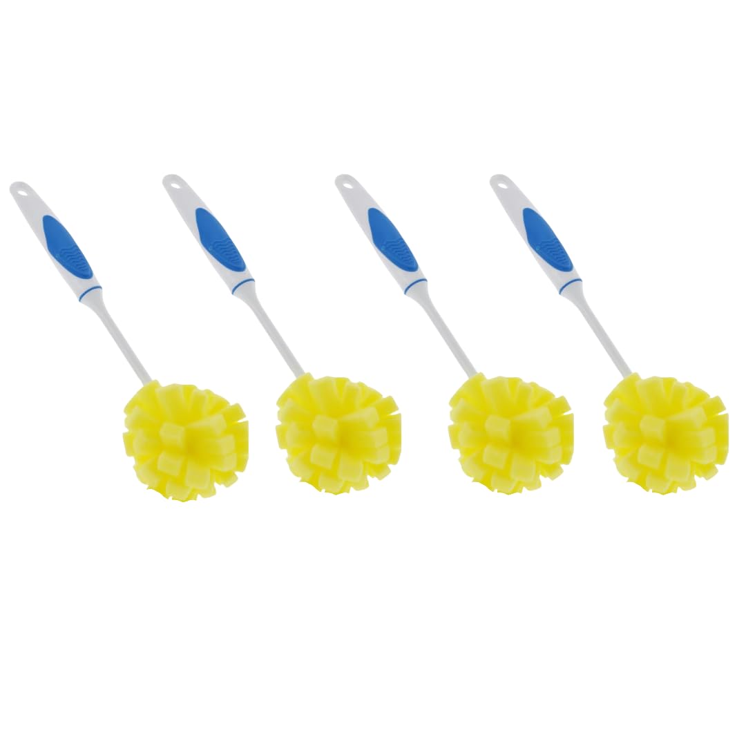 (4) Kitchen Dishwashing Foam Sponges with Handle Multi-Purpose Scrubber Brush Bottle Glass Cleaner Bulk 11.47 in.
