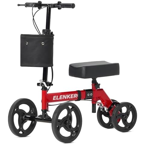 ELENKER Steerable Knee Walker Deluxe Medical Scooter for Foot Injuries Compact Crutches Alternative Bright Red Cover