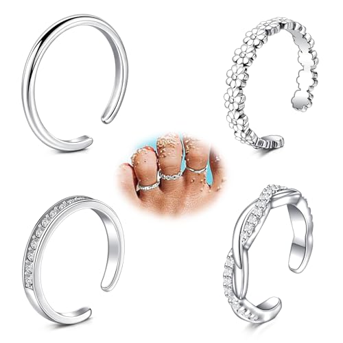 AVYRING 4 stycken tåringar för kvinnor, justerbara öppna fotsmycken, tunn ring, CZ & tusensköna, rostfritt stål och 14K guldpläterad...