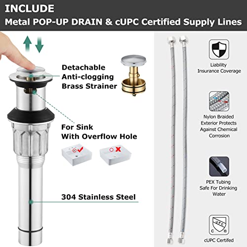 Parlos Swivel Spout 2-Handle Lavatory Faucet Brushed Nickel Bathroom Sink Faucet With Metal Pop-Up Drain And Faucet Supply Lines, Demeter 13627 #TOP3