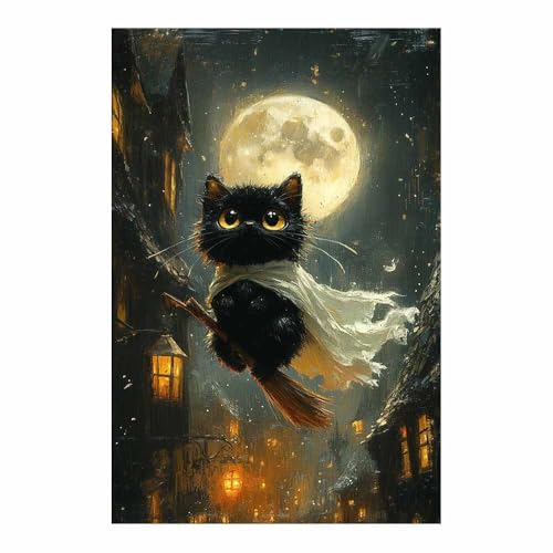 Affiches murales Halloween mignon animal noir sur toile 70x100cm