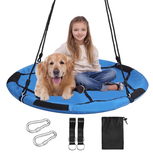 RedSwing 40" Flying Saucer Swing for Kids Outdoor, Football Saucer Swing, Large Round Tire Swings for Trees and Swingset, Strong Heavy Duty for Outside Playground, 500LBS Weight Capacity, Blue