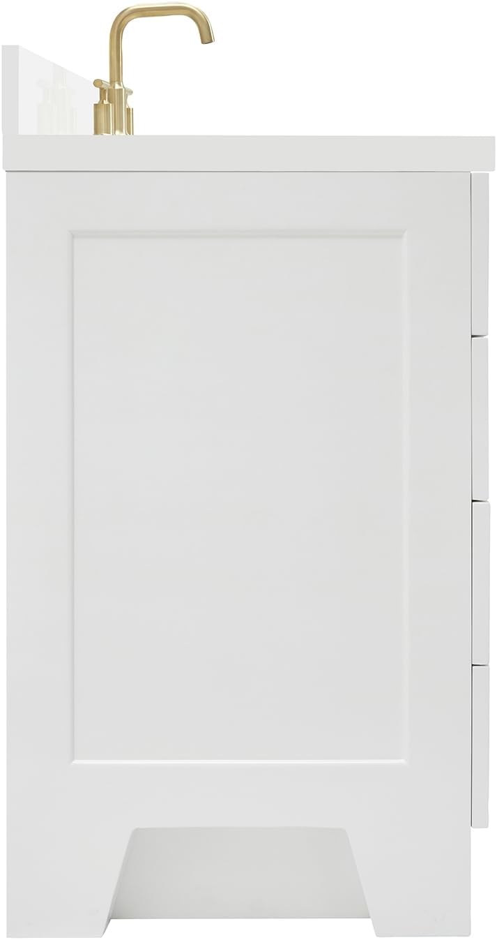 ARIEL Taylor 66-inch Bathroom Vanity with Sink,Solid Wood, 1.5-inch Pure White Quartz Countertop & Backsplash, Single Oval Porcelain Sink, 2 Soft Closing Doors, 9 Dovetail Drawers, Satin Brass, White