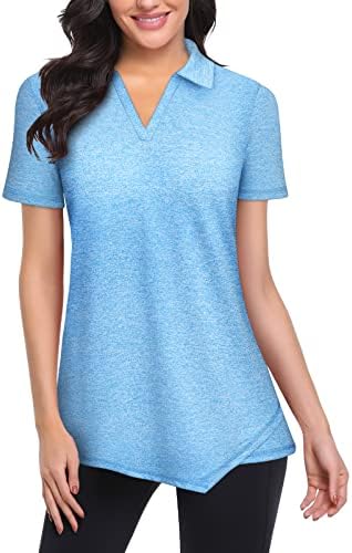 Viracy Short Sleeve Golf Shirts Women, Womens Tennis Shirt Short Sleeve V Neck Fast Dry Lightweight Moisture Wicking Workout Yoga Running Polo Tops,Blue-Large