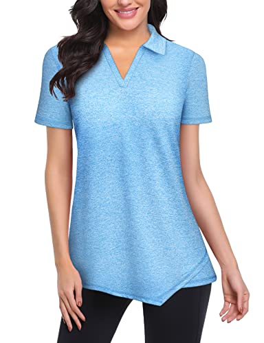 Viracy Short Sleeve Golf Shirts Women, Womens Tennis Shirt Short Sleeve V Neck Fast Dry Lightweight Moisture Wicking Workout Yoga Running Polo Tops,Blue-Large #TOP12