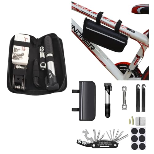 Kit de Ferramentas para Bicicleta, Chaves, Remendo para Pneus, Bomba de Ar, Bolsa para Quadro