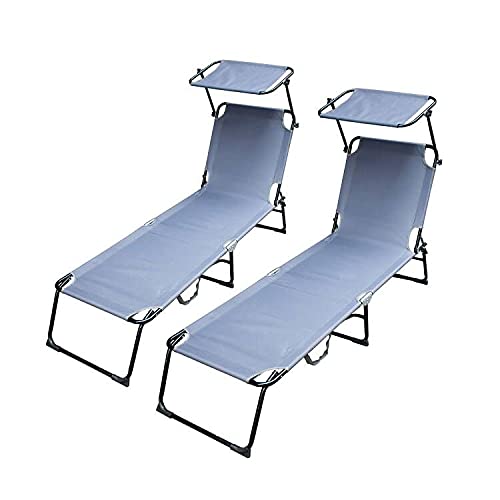 Ansobea Juego de 2 tumbonas de jardín, plegables, de acero, con toldo y respaldo ajustables Cover