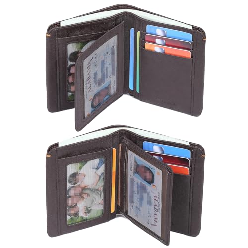 Mens Wallet Genuine Leather Bifold RFID Blocking Wallet for Men with 3 ID Windows 7 Card Holders 1 cash pockets2