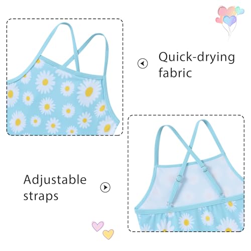 Image of Girls Tankini Swimsuit Mermaid Bathing Suits Criss-Cross Strap Adjustable Summer Beach Two Piece Swimwear Size 4-12