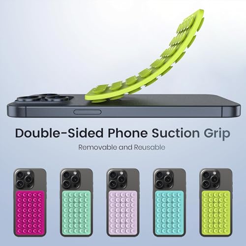 Image of Double Sided Silicone Suction Phone Holder Mount, Silicon Accessory for iPhone and Android, Hands-Free Mirror Shower Phone Holder, TikTok Videos and Selfies (Green+Turquoise)