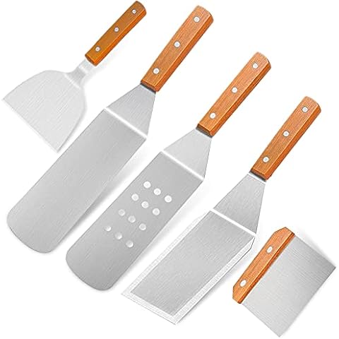 Home Safety Griddle Accessories Set Tools, 5 PCS Flat Top BBQ Griddle Accessories Set with Heavy Duty Scraper Spatula Turner for Outdoor Hibachi, Teppanyaki and Camping Cover