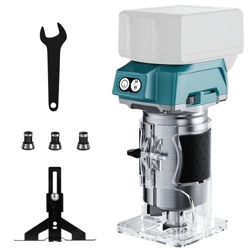 Nananuu 800W Akku Oberfräse für Makita 18V (ohne Akku), 30.000 U/min Bürstenloser Motor Akku Kantenfräse Einhandfräse, 5 Geschwindigkeiten Akku Holztrimmer Tools für Holzbearbeitung
