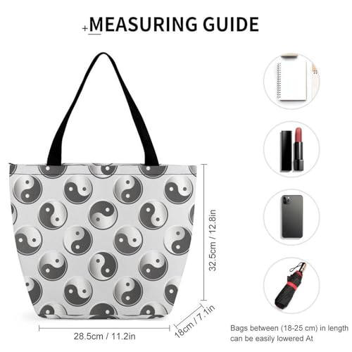 Sac de shopping Tai Chi femme - Grand sac de voyage chic noir et blanc - 2