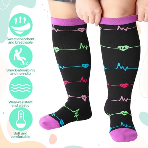 Jspupifip 6 Pairs Plus Size Compression Socks for Women Wide Calf Extra Large Knee High Support for Travel Yoga Running Circulation3