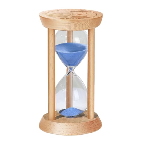 SuLiao Sablier en verre, Minuteur sablier en bois de 3 minutes, Sablier bleu petit pour enfants, Minuteur sablier, Décoration de table, Convient pour la...