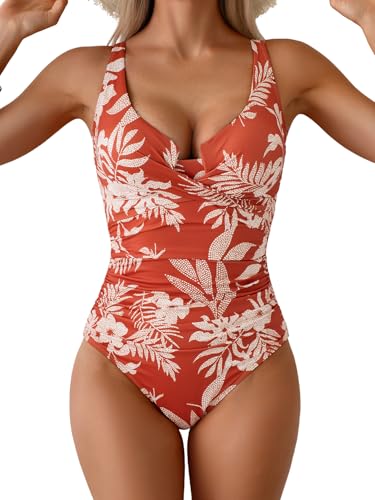 Image of B2prity Women's Underwire One Piece Swimsuit Tummy Control Ruched Bathing Suit Criss Cross V Neck Swimwear