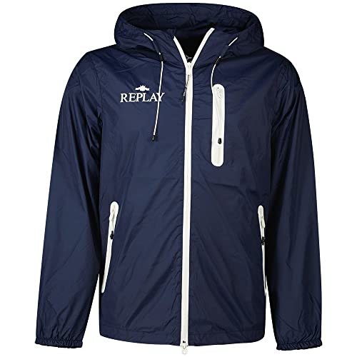 Replay Herren Jacke mit Kapuze, Blue 085 (Blau), L