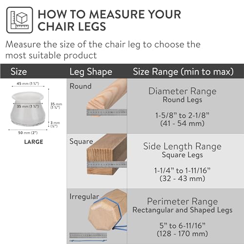 Aneaseit Chair Leg Floor Protectors - Silicone and Wool Felt Furniture Feet Covers for Hardwood Floors - Durable and Reusable Table Leg Pads - Grey, Set of 16 - Large (1.6″ - 2.1″)