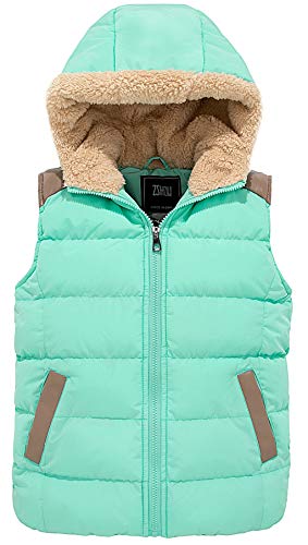 Zshow Girls' And Boys' Winter Vest Warm Fleece Hooded Sleeveless Puffer Vest Jacket(Mint Green,14-16) #TOP14
