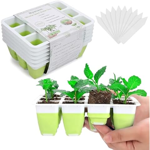 6pcs Reusable Seed Starter Kit, 72 Cells Seed Starter Trays, Silicone Seedling Starter Trays for Starting Plant Seeds with Flexible pop-Out Cells, Indoor Gardening Plant Germination Trays Cover