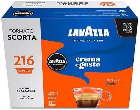 216 Capsule Caffè per Lavazza A Modo Mio Originali CREMA E GUSTO FORTE - 4 Box da 54 Capsule *