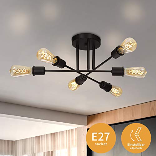 CBJKTX Lámpara de techo Lámpara de techo vintage Retro 6 llamas con candelabro de enchufe E27 Estilo rústico industrial negro (sin bombillas)