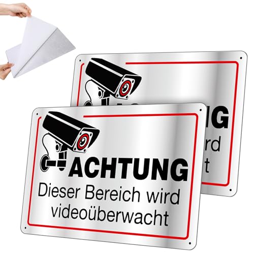 Xialvyu 2 Stück Videoüberwachung Schild, 30x20cm Schild Videoüberwachung Aufkleber Videoüberwachung Achtung Privatgrundstück Schild Kameraüberwachung Warnschild für Innen-und Außenbereich
