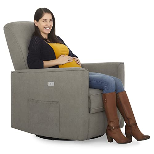 Image of Evolur Harlow Deluxe Upholstered Plush Seating Glider Swivel, Power Recliner with USB Port, Greenguard Gold Certified, Glider Chair for Nursery in Smokey Blue
