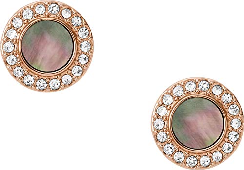 Fossil Women's Stainless Steel Val Gray Mother Of Pearl Glitz Disc Stud Earrings, Rose Gold, One Size