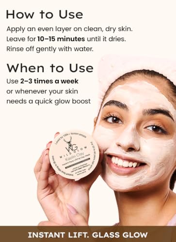 Image of Wildglow Kaolin Clay Instant Face Lifting Mask with Niacinamide & Turmeric & Vitamin B3 that tightens skin, refines pores, & boosts glow | Wrinkle Free in just 20 mins | Face Pack for Oily & Combination Skin | 118g