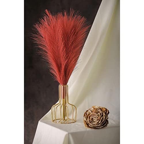 Image of SATYAM KRAFT 48 Pcs Faux Pampas Grass Small Artificial Flowers | Fake Flower for Vase Decoration, Home Decor, Office, Bedroom, Table, Balcony, Corner Styling and Craft Items Corner (Red)