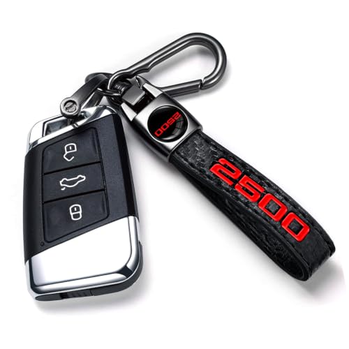 Image of 2500 Car Keychain, Premium Metal Key Ring & Black Carbon Fiber Leather, Anti-Scratch Anti-Drop Compatible with Dodge Charger Challenger Durango RAM, Red 2500 Emblem