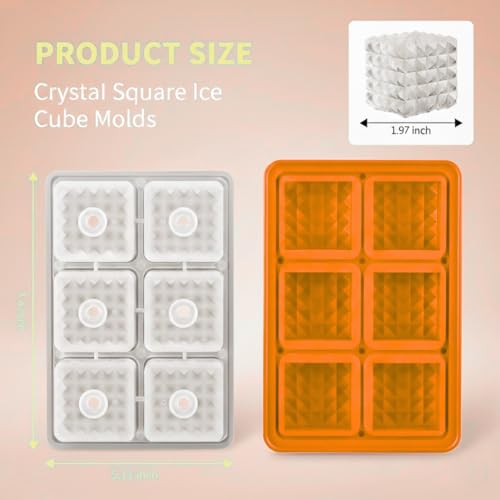 Image of Premium Large 3D Crystal Square Ice Cube Tray, Silicone Molds for Chilling Drinks, Chocolates, Juice, Jelly and Many More (Orange)