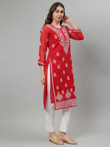 Image of Seva Chikan Hand Embroidered Lucknowi Chikankari Georgette Kurta with Inner Slip SCL4711