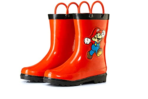 Nintendo Super Mario Boys' Waterproof Rubber Rain Boots with Easy-On Handles – Size 13 Little Kid2