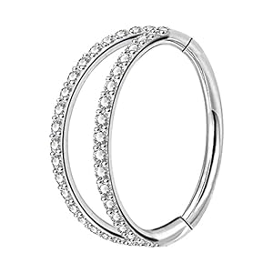 OUFER Body Piercing Helix Earrings Hoop Double Line Clear CZ Paved Septum Ring Cartilage Earrings 16G 316L Stainless Steel Daith Earring Helix Piercing Jewellery