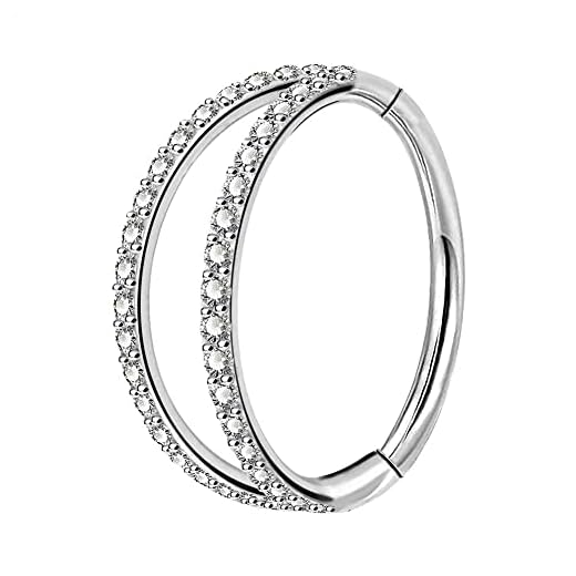 OUFER Body Piercing Helix örhängen ring dubbel linje klar CZ stenlagd septum ring broskörhängen 16 g 316 L rostfritt stål Daith örhänge helix piercing smycken e rostfritt stål, colore: Stål-18 g-10 mm, cod. OHCA104-steel-18G-10MM