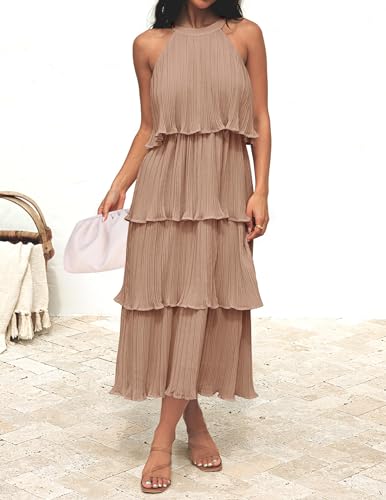 image for ZESICA Women's 2025 Summer Sleeveless Halter Neck Ruffle Tiered Layed 