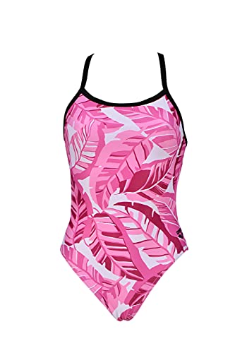 ARENA Women's Print Challenge Back MaxLife One Piece Athletic Training Swimsuit, Pink Tropicals, 34