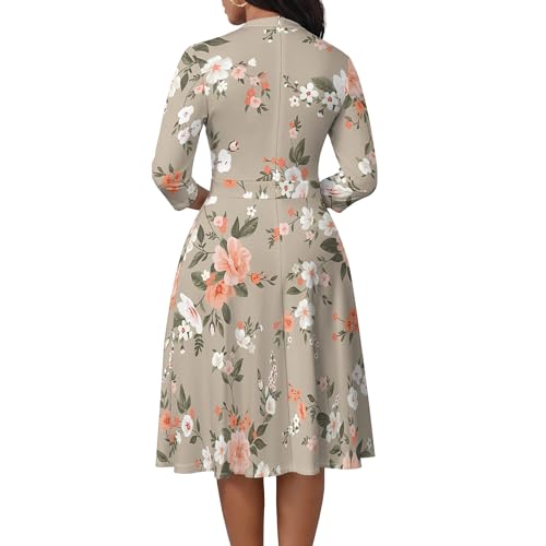 Image of PinkPatty Women's Casual A-line Midi Dresses 3 /4 Sleeve V Neck Fit and Flare Dress with Pockets