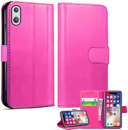 iPhone XR Leather Wallet Case - Folio Flip Book Cover with Magnetic Clasp Closure - Adjustable Viewing Stand (iPhone XR, Rose Gold)