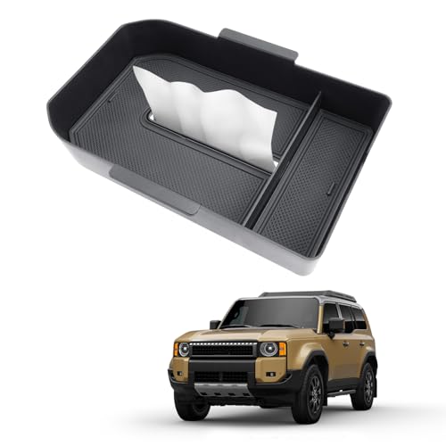 HUAHAO 2024 トヨタ ランドクルーザー 250専用 コンソールボックス ランクル 250 フロントアームレスト コンソールトレイ ティッシュ収納 ランクル250 カスタムパーツ ランドクルーザー250 アクセサリー ティッシュ置き 小物入れ 車 収納ボックス ガタガタ音なし 内装パーツ カスタムパーツ