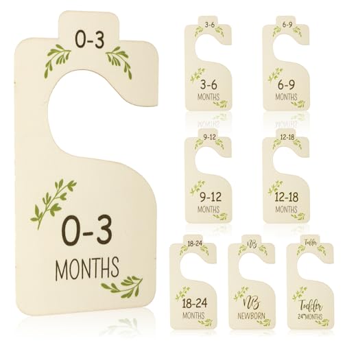 Image of 8 Pcs Double Sided Wooden Baby Closet Dividers Baby Hangers with Size Dividers Baby Clothing Organizer from Newborn to Toddler Infant Clothes Hangers Dividers for Girls Boys Nursery Decor Neutral