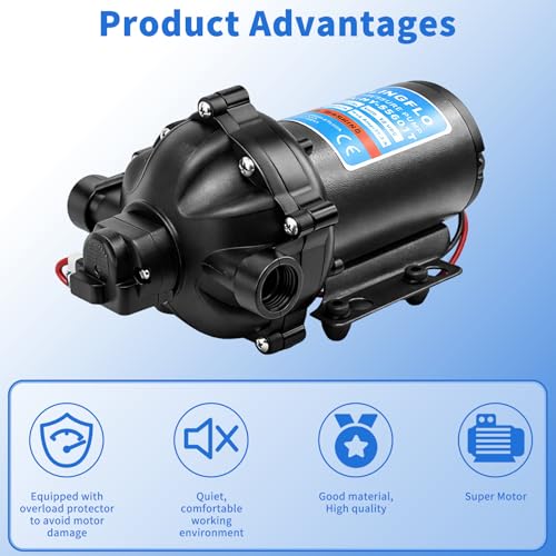 Image of 12V Diaphragm Pump - 5.5 GPM, 60 PSI Self-Priming, On-Demand Water Pump with Heavy Duty Pressure Switch, Operating Quiet, Ideal for RV, Boat, Marine (HY-55601T)