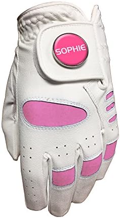 JUNIOR GIRLS PINK GOLF GLOVE. SIZE SMALL. " SOPHIE " GOLF BALL MARKER.