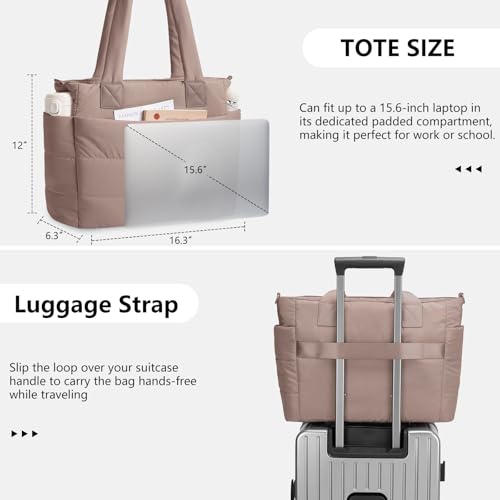 Image of Puffer Tote Bag for Women Quilted Nurse Bag Lightweight Work Bag for Teacher Travel Handbag with Multiple Pockets
