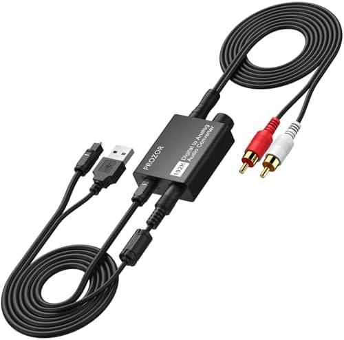 PROZOR Optical to 3.5mm RCA Converter 192kHz - DAC Converter with Volume Control Knob Digital to Analog Audio Converter with a 1m/3.2ft 3.5mm to RCA Cable for Game Console TV Blu-Ray Player Headphones