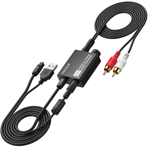 PROZOR Optical to 3.5mm RCA Converter 192kHz - DAC Converter with Volume Control Knob Digital to Analog Audio Converter with a 1m/3.2ft 3.5mm to RCA Cable for Game Console TV Blu-Ray Player Headphones